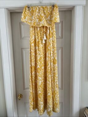Japna Yellow and White Strapless Maxi Dress XS
